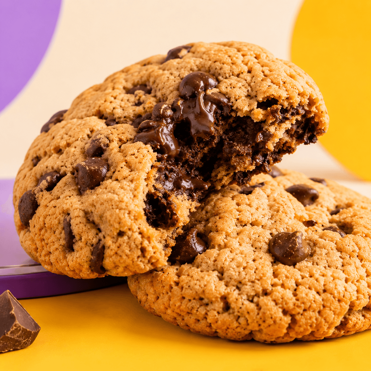 Close-up of chunky FatSo chocolate cookies